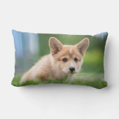 最も可愛い赤ん坊の動物 Corgi Puppy in the Yard ランバークッション (裏面)