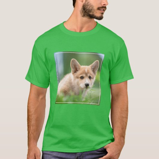 最も可愛い赤ん坊の動物 Corgi Puppy in the Yard Tシャツ (正面)