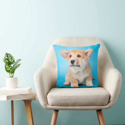 最も可愛い赤ん坊の動物 | Corgi Puppy on Blue クッション (椅子)