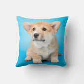 最も可愛い赤ん坊の動物 | Corgi Puppy on Blue クッション (裏面)