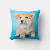 最も可愛い赤ん坊の動物 | Corgi Puppy on Blue クッション (正面)
