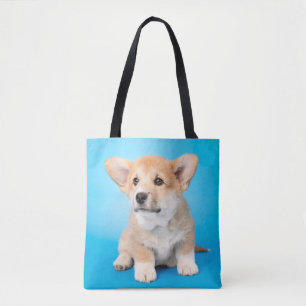 最も可愛い赤ん坊の動物 Corgi Puppy on Blue トートバッグ
