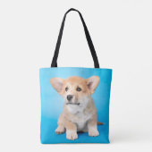 最も可愛い赤ん坊の動物 | Corgi Puppy on Blue トートバッグ (裏面)