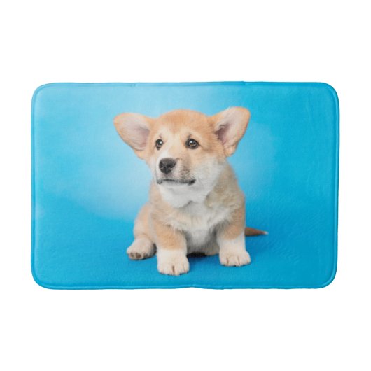 最も可愛い赤ん坊の動物 | Corgi Puppy on Blue バスマット (正面)
