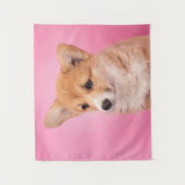 最も可愛い赤ん坊の動物 | Corgi Puppy on Pink タペストリー (正面)