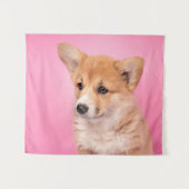 最も可愛い赤ん坊の動物 | Corgi Puppy on Pink タペストリー (正面(横))