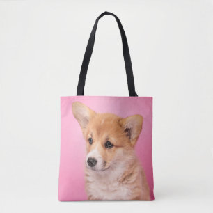 最も可愛い赤ん坊の動物 Corgi Puppy on Pink トートバッグ