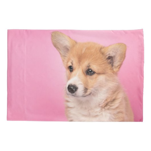 最も可愛い赤ん坊の動物 | Corgi Puppy on Pink 枕カバー (裏面)