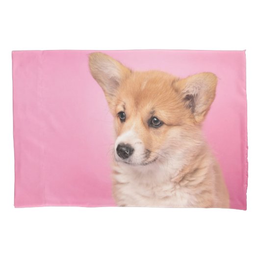 最も可愛い赤ん坊の動物 | Corgi Puppy on Pink 枕カバー (正面)