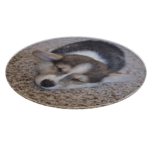 最も可愛い赤ん坊の動物 | Corgi Puppy on Shag Rug カッティングボード (角)
