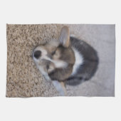 最も可愛い赤ん坊の動物 | Corgi Puppy on Shag Rug キッチンタオル (横)