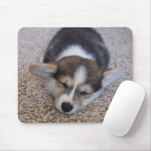 最も可愛い赤ん坊の動物 Corgi Puppy on Shag Rug マウスパッド