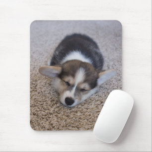 最も可愛い赤ん坊の動物 Corgi Puppy on Shag Rug マウスパッド