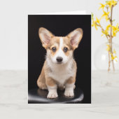 最も可愛い赤ん坊の動物 Corgi Puppy Stand Tall カード (黄色い花)