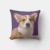 最も可愛い赤ん坊の動物 | Corgi Pupy on Purple クッション (正面)