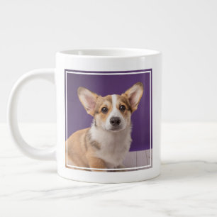 最も可愛い赤ん坊の動物 Corgi Pupy on Purple ジャンボコーヒーマグカップ