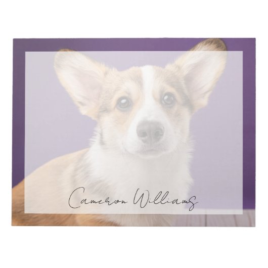 最も可愛い赤ん坊の動物 | Corgi Pupy on Purple ノートパッド (正面)
