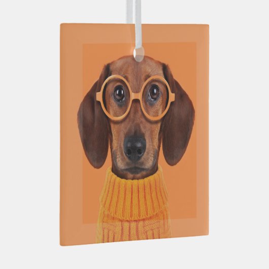 最も可愛い赤ん坊の動物 | Dachshundオレンジセーター ガラスオーナメント (正面右)