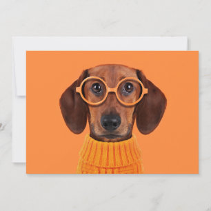 最も可愛い赤ん坊の動物   Dachshundオレンジセーター サンキューカード