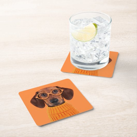 最も可愛い赤ん坊の動物 | Dachshundオレンジセーター スクエアペーパーコースター (インサイチュ)