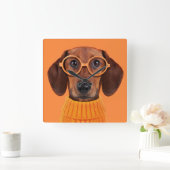 最も可愛い赤ん坊の動物 | Dachshundオレンジセーター スクエア壁時計 (ホーム)