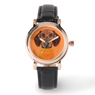 最も可愛い赤ん坊の動物   Dachshundオレンジセーター 腕時計