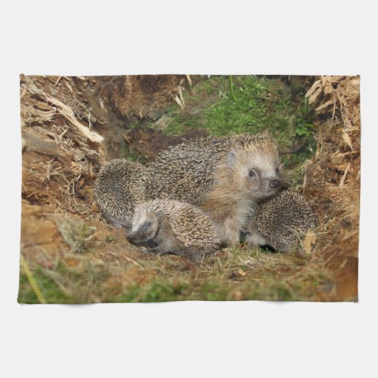 最も可愛い赤ん坊の動物 | Hedgehogファミリ キッチンタオル (横)