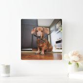 最も可愛い赤ん坊の動物 | Mini Dachshund Puppy スクエア壁時計 (ホーム)