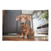 最も可愛い赤ん坊の動物 | Mini Dachshund Puppy 枕カバー (裏面)