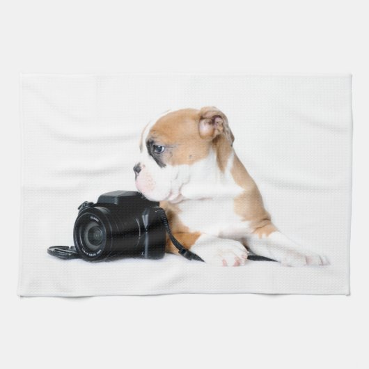 最も可愛い赤ん坊の動物 | Old Tyme British Bulldog キッチンタオル (横)