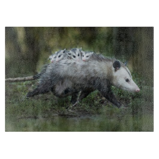 最も可愛い赤ん坊の動物 | Opossum Mom & Kids カッティングボード (正面)
