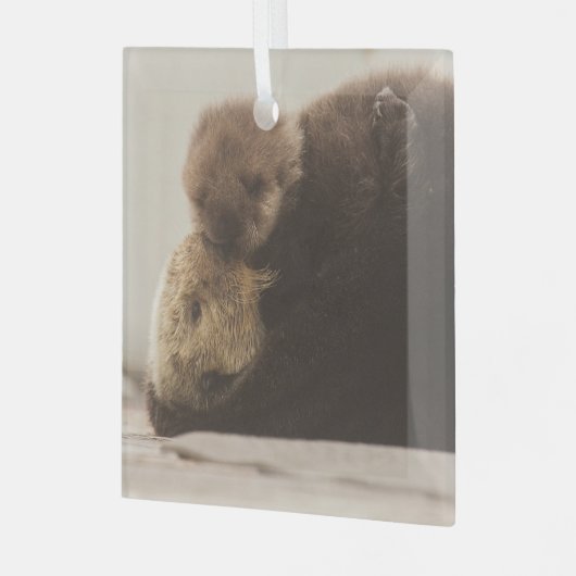 最も可愛い赤ん坊の動物 | Otter 生まれたばかりの Pup ガラスオーナメント (正面左)