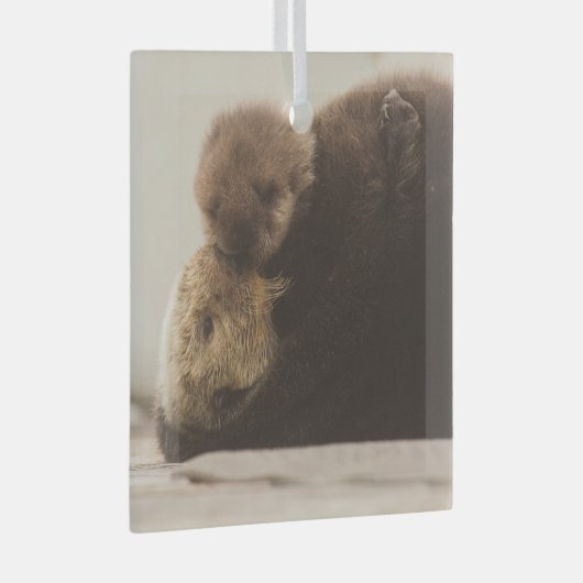 最も可愛い赤ん坊の動物 | Otter 生まれたばかりの Pup ガラスオーナメント (正面右)