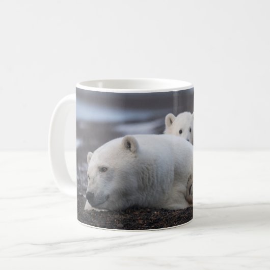 最も可愛い赤ん坊の動物 | Polar Bear Family Alaska コーヒーマグカップ (正面左)