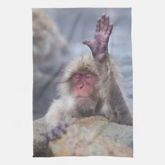 最も可愛い赤ん坊の動物 | Snow Monkey顔 キッチンタオル (縦)