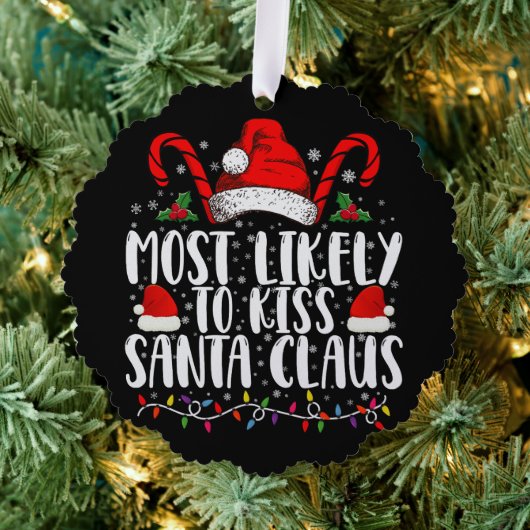 最も可能性が高いキスサンタクロースのクリスマスファミリー オーナメントカード (インサイチュ (木))