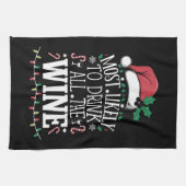 最も可能性が高いクリスマスすべてのワインの家族 キッチンタオル (横)