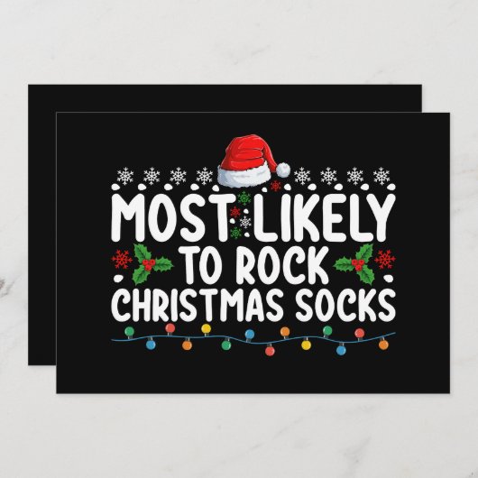 最も可能性が高いクリスマスソックス家族の休日 招待状 (正面/裏面)