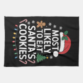 最も可能性が高いサンタ食べスクッキー家族のクリスマス キッチンタオル (横)