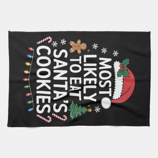 最も可能性が高いサンタ食べスクッキー家族のクリスマス キッチンタオル (横)