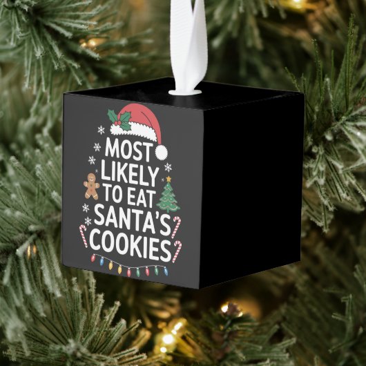 最も可能性が高いサンタ食べスクッキー家族のクリスマス キューブオーナメント (ツリー)