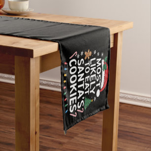 最も可能性が高いサンタ食べスクッキー家族のクリスマス ショートテーブルランナー