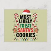 最も可能性が高いサンタ食べスクッキー家族のクリスマス ポストカード (正面)