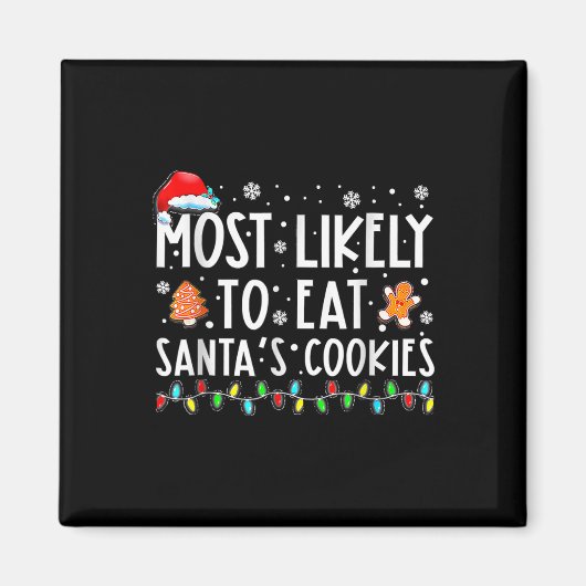 最も可能性が高いサンタ食べスクッキー家族のクリスマス マグネット (正面)