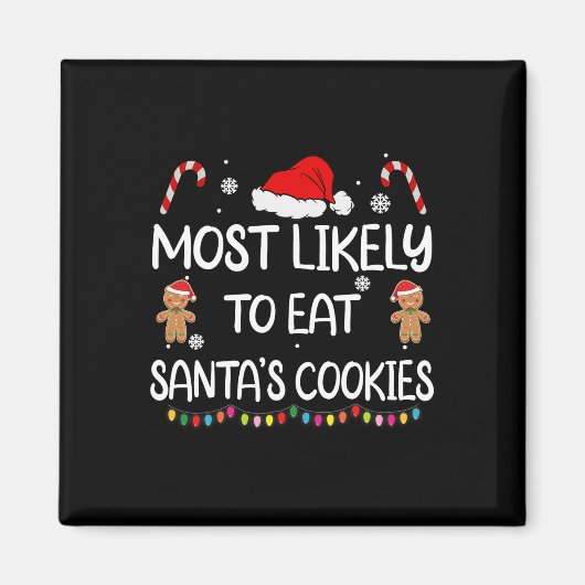 最も可能性が高いサンタ食べスクッキー家族のクリスマス マグネット (正面)
