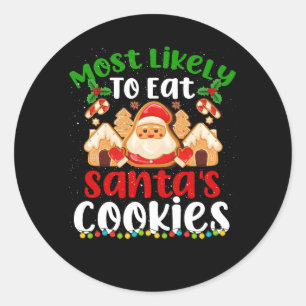 最も可能性が高いサンタ食べスクッキー家族のクリスマス ラウンドシール
