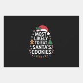 最も可能性が高いサンタ食べスクッキー家族のクリスマス ラッピングペーパーシート (正面)