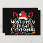 最も可能性が高いサンタ食べスクッキー家族のクリスマス 招待状 (正面/裏面)