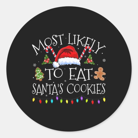 最も可能性が高いサ食べンタスのクッキーおもしろいクリスマス ラウンドシール (正面)