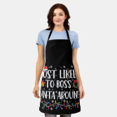 最も可能性が高いボスサンタのまわりにクおもしろいクリスマス エプロン (着用した状態)